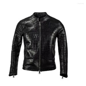 Men's Jackets Men Real Leather Crocodile Emboss Jacket Biker Motorcycle Black Alligator