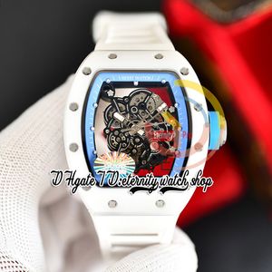 Z 055 Giappone Miyota Movimento automatico Mens orologio White Ceramic Case Skeleton Carlone blu Anello interno Innampla