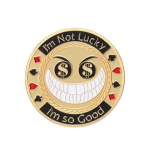 Metal Poker Card Guard Protector I'm Not Luck I Am So Good Gold Plated With Round Plastic Box Metal Craft Poker Chips Poker Game.cx