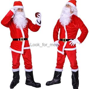 Santa Claus Cosplay Costumes Beard Men Belt Hat Gold Velvet Material Fancy Dress Christmas Cape For Women Passar God jul HKD230823