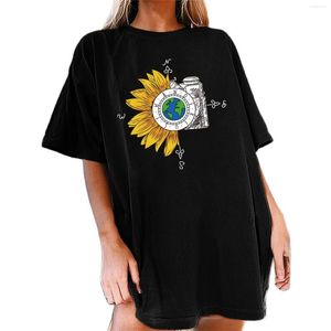 Women's T Shirts Cotton Trendy Sunflower T-shirt Blouse Women Clothes Y2k Tops Aesthetic Oversized Shirt Harajuku Gothic Tee