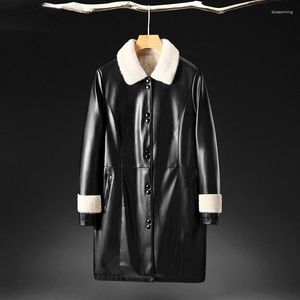 Женская кожа 2023 модное длинное изящное пальто с утолщением и меховым воротником для зимы