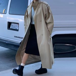 Frauen Trench Coats Superaen Korean Chic Herbst Nischenstil Revers High -Taille Single Breasted Oversize Long Coat Woman