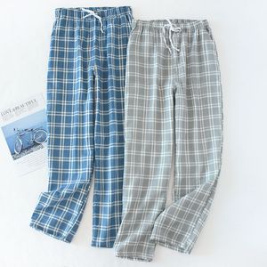 Мужские брюки мужская хлопчатобумажная марля брюки в клетчатые вязаные брюки для сна, женщина пижама, брюки дно сон, короткая для пар Pijama hombre 230822