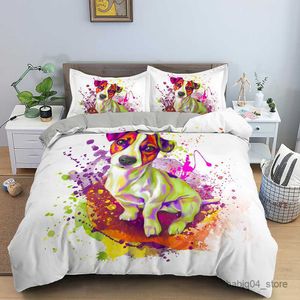 Conjuntos de cama aquarela cão conjunto de cama bonito colorido filhote de cachorro duvet cover conjunto consolador cama 2/3 pçs r230901