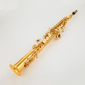 Tyskland ST 90 Mässing Straight Soprano Saxophone BB B Flat Sax Saxophone Woodwind Instrument Natural Shell Key Carve Mönster