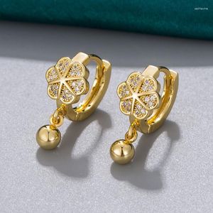 Hoop Earrings Charm Plant Flower For Women Antique Gold Color Round Bead Small Zircon Ear Buckle Wedding Party Birthday Jewelry