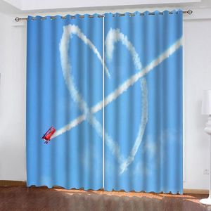 Curtain European Curtains Po Painted 3D Living Room Blue Sky Heart Personality