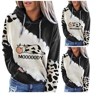 Damen Hoodies mit Leopardenmuster Ärmel Brief bedruckt Langhülle Kapuzepullover lässig Pullover Winterjacke Tunika Sweatshirt Frauen