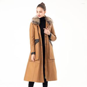 Women's Leather 2023 Fashion Genuine Sheepskin Jacket 90% White Duck Down Coat Female Autumn Raccoon Fur Collar Coats Casaco Zjt