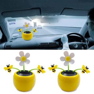 Garden Decorations Creative Plastic Solar Power Flower Car Ornament Flip Flap Pot Swing Kids Toy Bee Design Interior Decor For Gift 230822