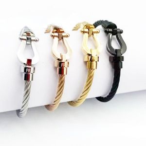 Bangle Horseshoe Knot Cable Wire Chain Steel Stainless Braided Bangle Gold Silver Rose Gold Plated Versatile Couple Jewelry 230823