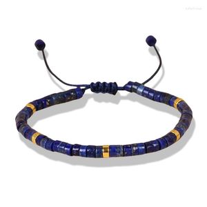 Strand Natural Stone Beads Armband Blue Lapis Lazuli Pärled Elastic For Women Men Yoga Energy Jewely Justerbar