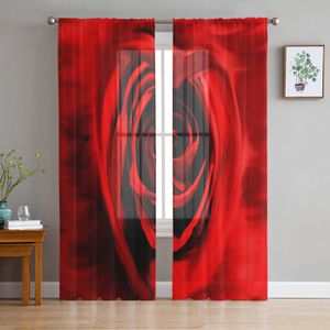 Sheer Curtains Red Rose Flower Modern For Living Room Transparent Tulle Window The Bedroom Accessories Decor 230822