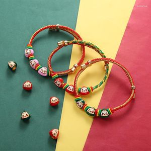 Charmarmband kinesiska traditionella etniska stil färgglada rep legering handvävd tråd barn baby vuxen röda armband