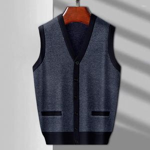 Men's Vests Autumn Cardigan Tank Top Business Leisure Fashion Knitted Sweater Warm V-neck With Pockets