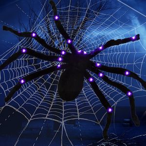 Other Event Party Supplies 30-150CM Halloween Decoration Spider Oversized Luminous LED Plush Giant Spider Web Home Bar Haunted House Prop Holiday Decor 230823