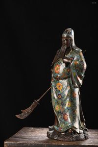 Decorative Figurines 16"Tibet Temple Collection Old Bronze Cloisonne Enamel Floral Texture Griffe Guan Yu Erye Ornaments Worship Hall