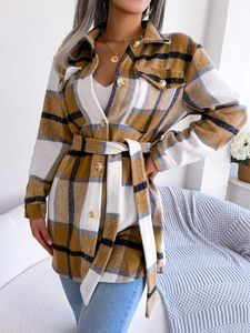 Womens New Plaid Coat Autumn Winter Long Sleeve Button Warm Wool Coat