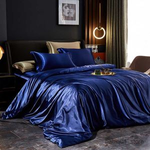 Bedding sets Solid Mulberry Silk Bedding Set with Duvet Cover Bed Sheet cases Luxury Satin Single Double Bedsheet Twin Size R230823