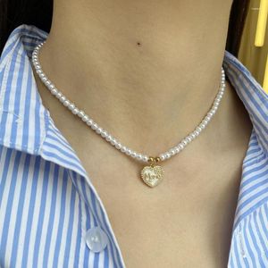 Pendant Necklaces Letter MaMa Heart Zircon Pendants Imitation Pearl Necklace For Women Collar Stainless Steel Clasp Gold Color Free Shopping