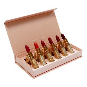 口紅6pcs/セットハイエンドの口紅セットメイクアップレッドマット口紅セットギフトボックスクリスマスギフトルビーレディー危険唐辛子230823