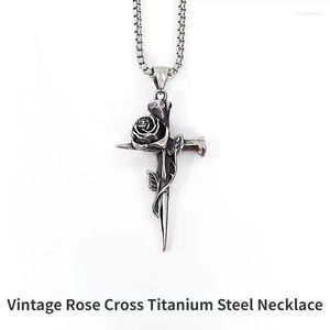 Pendant Necklaces IHUES Hip Hop Vintage Rose Cross Titanium Steel Necklace For Men Personality Accessories Boys Daily Decoration