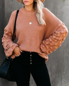 Kvinnors tröjor Söta överdimensionerade crewneck Loose Puff Sleeves Chunky Knit Pullover tröja