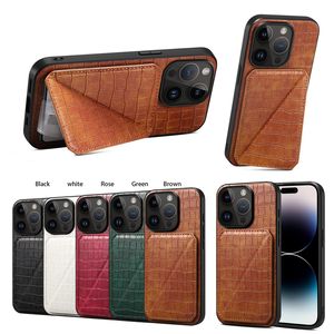 Lüks Timsah Deseni Deri Vogue Telefon Kılıfı İPhone 15 14 13 12 11 Pro Max XR XS Manyetik Görünmez Braket Kart Yuvası Timsah Tahıl Cüzdan Kickstand Shell