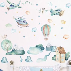 Wall Stickers Cartoon Small Airplane Town Vinyl Removable Kids room Bedroom Nursery Room Decoration Decor Decals Art Murals 230822