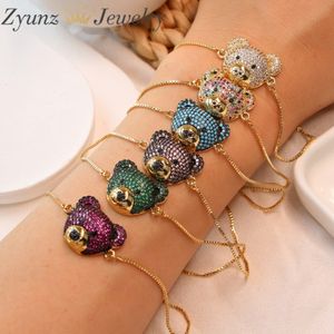 Bracelets de charme 5pcs cubic zirconia cristal bronze urso de pulseira mulher 2023 moda cz zircão adorável caixa de animais jóias de jóias de jóias 230822