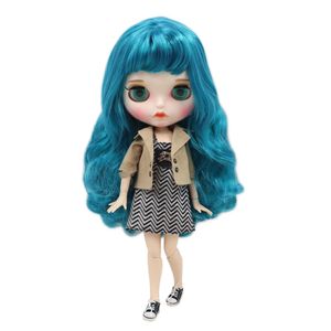 Dolls ICY DBS Blyth Doll 16 30cm white skin Blue long curly hair nude JOINT body matte face with eyebrows Lip gloss BL4302 230822