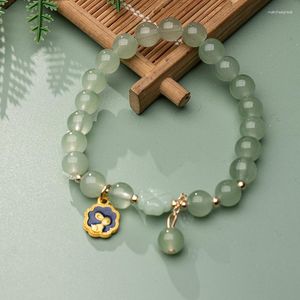 Strand Natural Chalcedony Lotus Charm Jade Stone For Women Female Fine Jewelry Accessories