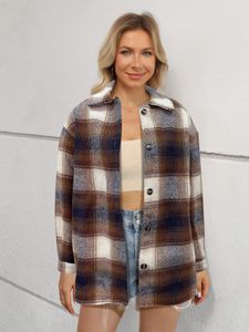 Mulheres de lã feminina Finjani sobretudo botão xadrez botão de tartan tartan broad goto de ombro para o outono Wintern 230822