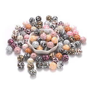 TEETHETS Toys 10pcs Motivo leopardo colorato perle per perle da 15 mm bpa in silicone rotondo libero per catena del ciuccio che produce bracciale fai -da -te 230822