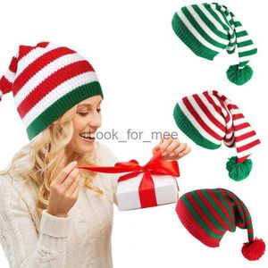 Adult Christmas Knitted Hat Elf Santa Beanies Santa Claus Red Green Striped Knitted Crochet Hat Merry Christmas Happy New Year HKD230823