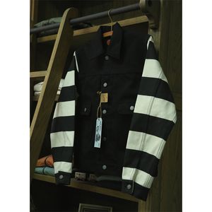 Herrjackor Bob Dong Black White Stripes 507xx Canvas Jacket Vintage Rugged Style Biker Coat Men 230823
