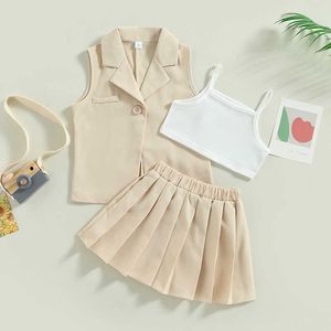 衣類セット女の子の服のスーツ夏のファッション子供キッズ服ベビーキャミソール弾性プリーツスカートとノースリーブジャケット3PCSセット