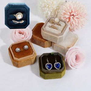 Jewelry Pouches Octagon Shape Double Ring Velvet Box Holder Storage Wedding Display For Woman Gift Packaging