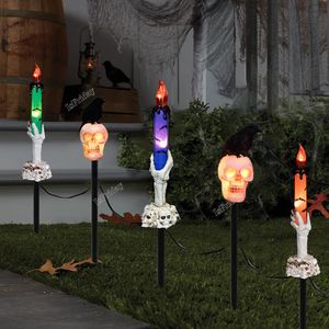 Decorações de jardim Halloween Solar Garden Lights Horrift Skull Candle Decoration Outdoor Yard Crow Landscape Light Party Props 230822