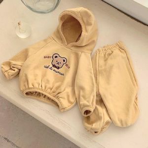 Rompers Children s Suit Spring and Autumn Girls Pullover Top Boy Cartoon Bear Hooded Sports Baby Clothes Casual 230823