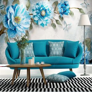 Hintergrundbilder moderne minimalistische Pfingstrose Tapete Blume Europäischer Stil für Wohnzimmer TV Hintergrund Wall Papers Home Decor Wandbild