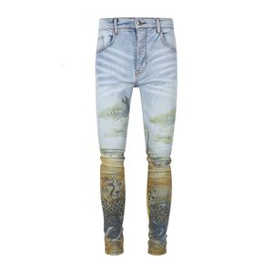 Männer Jeans Street Mode Männer hochwertige Retro hellblaue Stretch Dünnfit gedruckte Designer Hip Hop Brand Hosen Hombre 230823