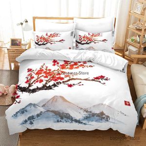 Bedding sets Chinese Ink Painting Plum Blossom Bamboo Bedding Set Fashion Art Duvet Quilt Cover With cases 200x200 Size Adults Textile R230823