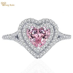 Wedding Rings Wong Rain 100 925 Sterling Silver Heart Cut 1 4 CT Pink Sapphire Citrine Gemstone Women Ring Jewelry Engagement Gifts 230822