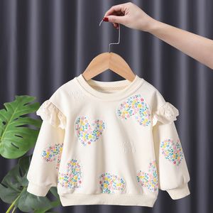 Set di abbigliamento per bambina felta camicia stampata stampata carina magliette in stile coreano morbido decorazione per maniche in pizzo in pizzo autunno 230822