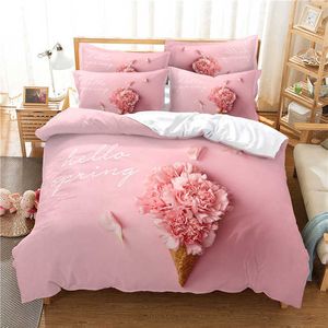 Sängkläder sätter 3D Flower Valentine's Day Wedding Bedding Set Luxurious Rose Heart Love Däcke Cover Twin Size Case PCS Custom