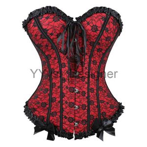 Corsetto da donna Bustier Top Lingerie sexy Fiocco floreale Corsetto Vintage Espartilho Femme Plus Size Costume burlesque Basco Rosso Blu x0823