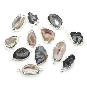 Pendant Necklaces Natural Stone Black Onyx Bound 2 Hole Connector DIY Necklace Bracelet Jewelry Fashion Making Grey Charm