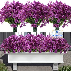 Decorative Flowers Wreaths 5 BundlesSet Lifelike Violet Artificial for Outdoor Decor UV Resistant Fake Plants Outside Porch Wedding Decoration 230822